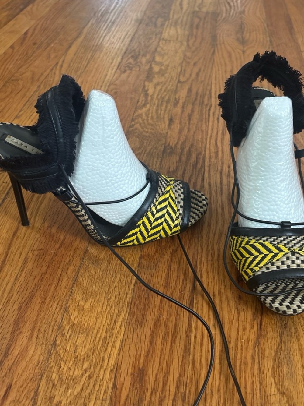 Zara Black and Yellow Woven High-Heel Sandals